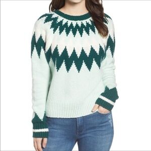 BP Cozy Ski Sweater Green Fairisle Chevron NWT M